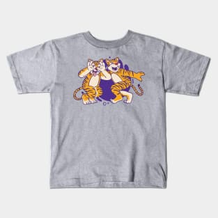 Cute Purple and Gold Tigers Dancing the Griddy // Griddy Dance Cartoon Kids T-Shirt